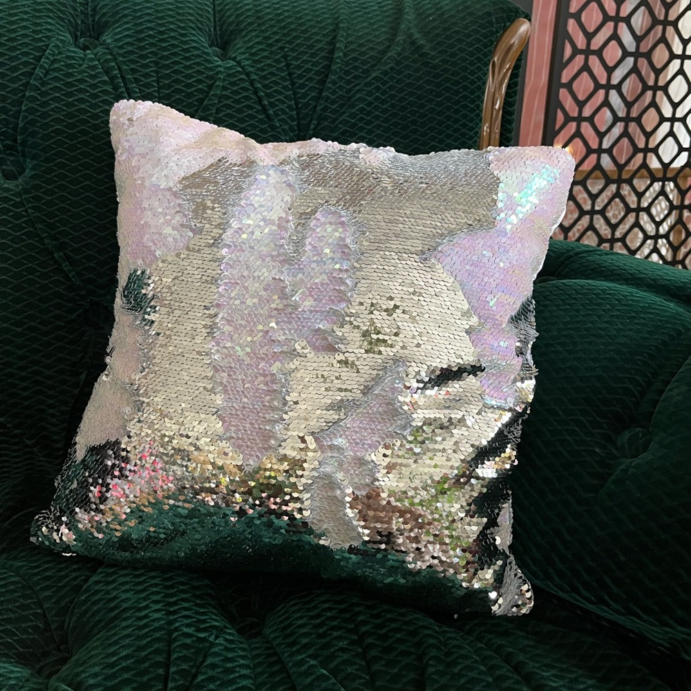 HOLOGRAPHIC AND SILVER SEQUIN PILLOW